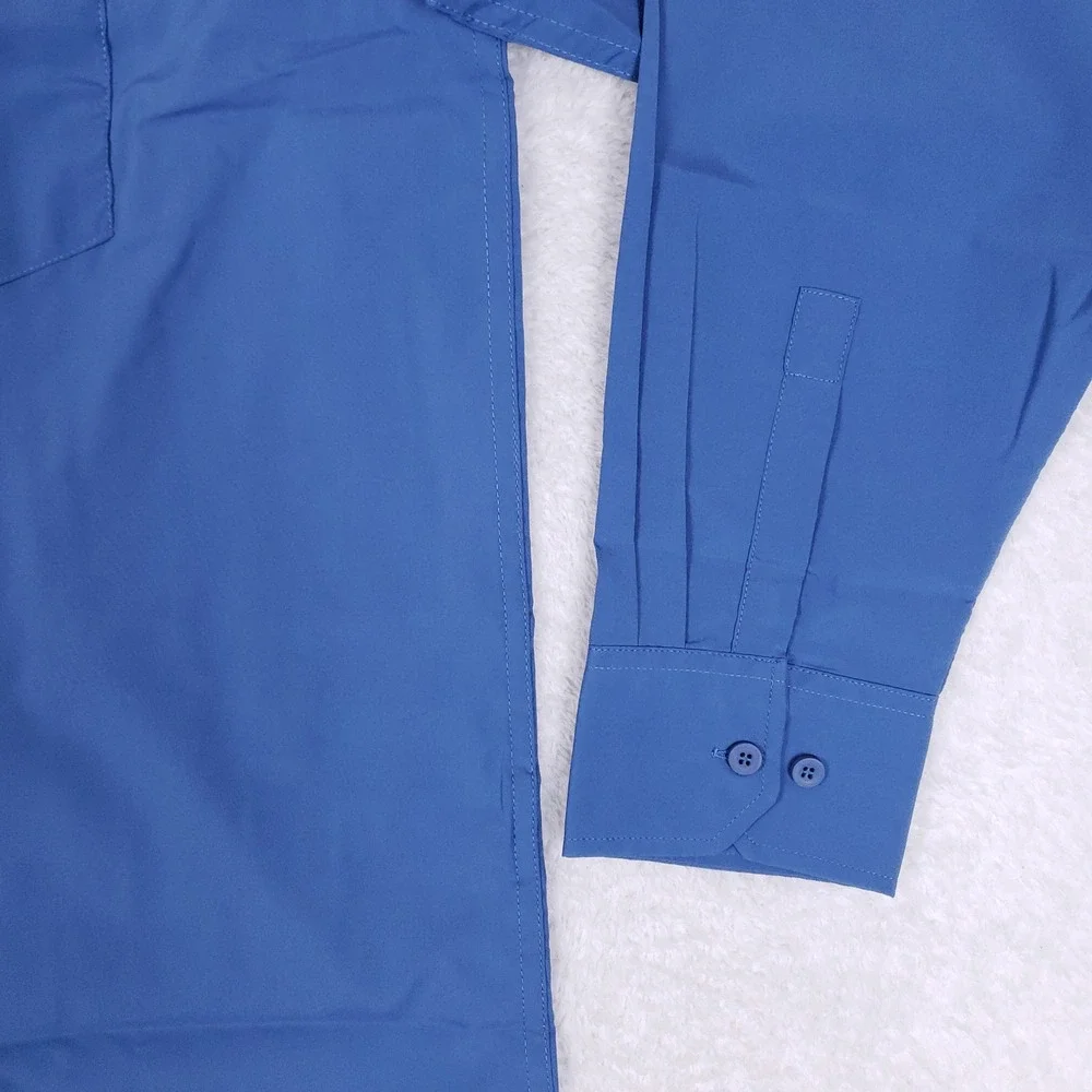 Harriton Blue Dress Shirt Men Large Button Up Long Sleeve Work Corporate Office - Picture 3 of 7